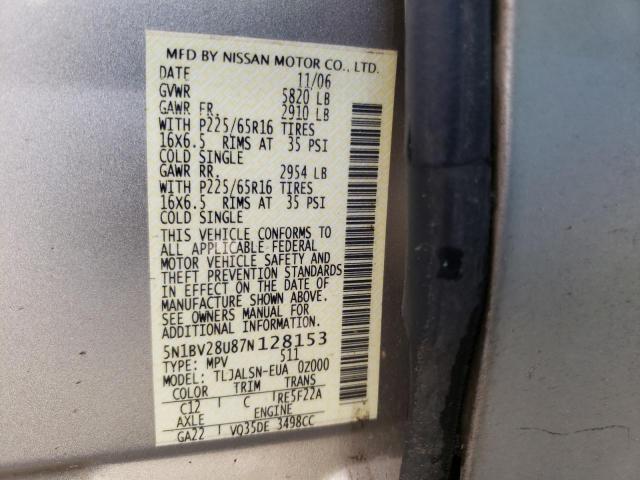 Photo 9 VIN: 5N1BV28U87N128153 - NISSAN QUEST S 