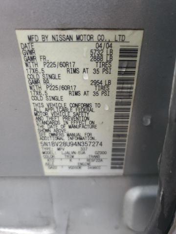 Photo 12 VIN: 5N1BV28U94N357274 - NISSAN QUEST 