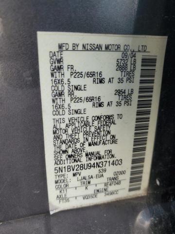 Photo 12 VIN: 5N1BV28U94N371403 - NISSAN QUEST S 