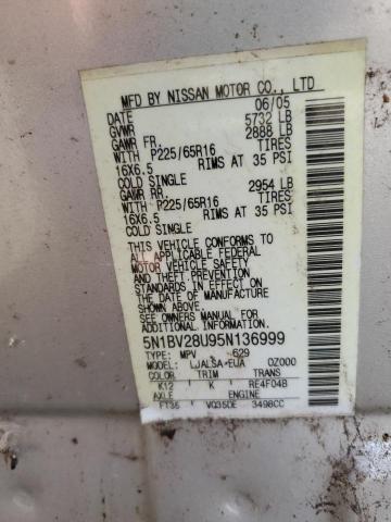 Photo 12 VIN: 5N1BV28U95N136999 - NISSAN QUEST S 