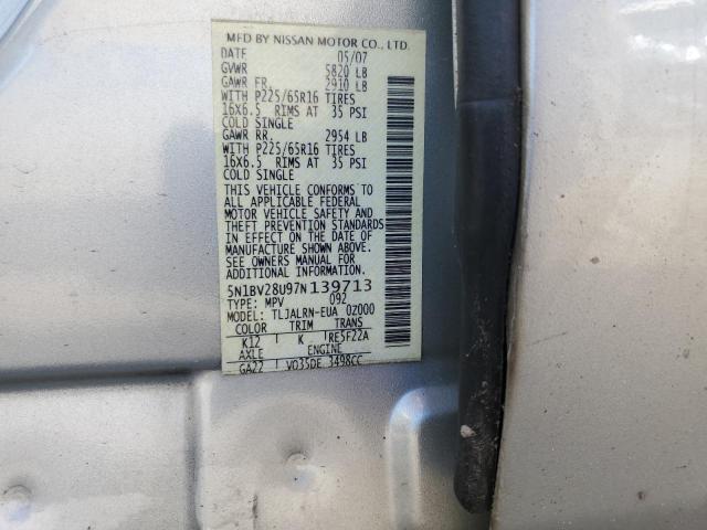 Photo 12 VIN: 5N1BV28U97N139713 - NISSAN QUEST 