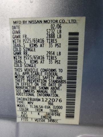 Photo 12 VIN: 5N1BV28UX6N122076 - NISSAN QUEST S 