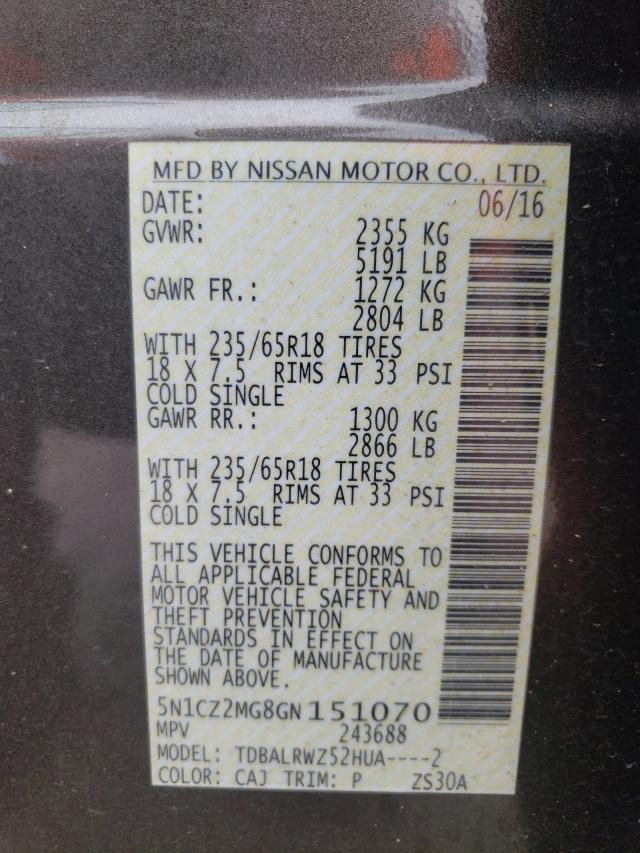 Photo 9 VIN: 5N1CZ2MG8GN151070 - NISSAN MURANO SL 