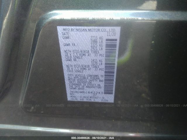 Photo 8 VIN: 5N1DR2AM8LC642243 - NISSAN PATHFINDER 