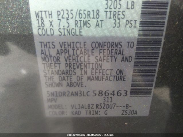 Photo 8 VIN: 5N1DR2AN3LC586463 - NISSAN PATHFINDER 