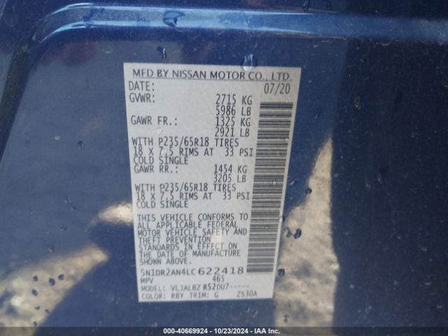 Photo 8 VIN: 5N1DR2AN4LC622418 - NISSAN PATHFINDER 