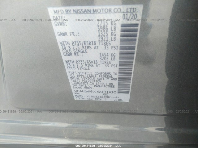 Photo 8 VIN: 5N1DR2AN6LC603000 - NISSAN PATHFINDER 