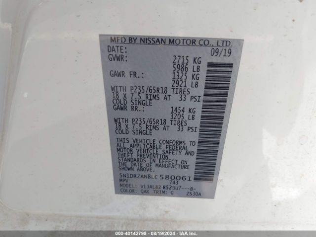 Photo 8 VIN: 5N1DR2AN8LC580061 - NISSAN PATHFINDER 