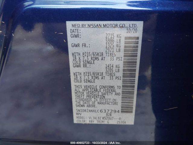 Photo 8 VIN: 5N1DR2ANXLC637294 - NISSAN PATHFINDER 