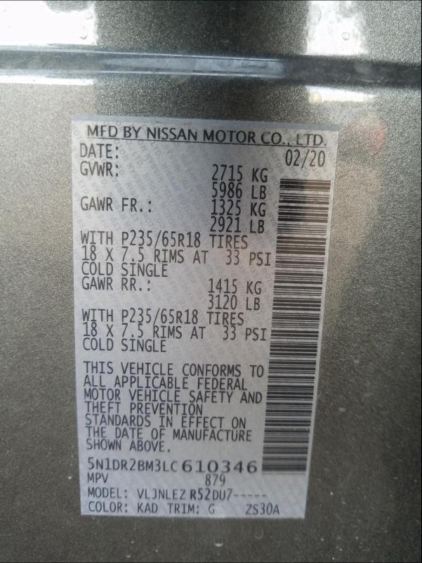 Photo 9 VIN: 5N1DR2BM3LC610346 - NISSAN PATHFINDER 