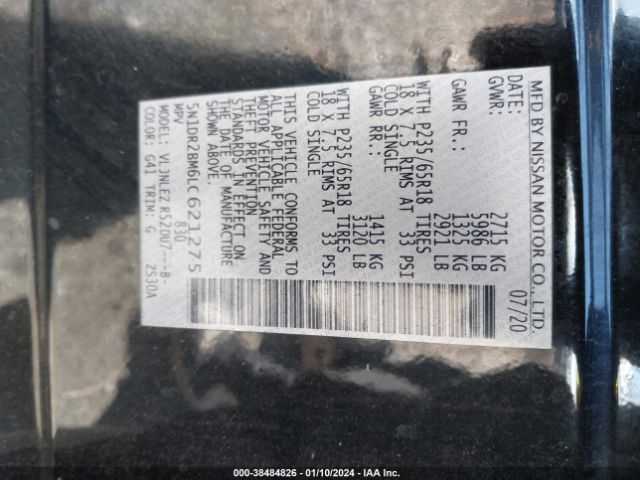 Photo 8 VIN: 5N1DR2BM6LC621275 - NISSAN PATHFINDER 