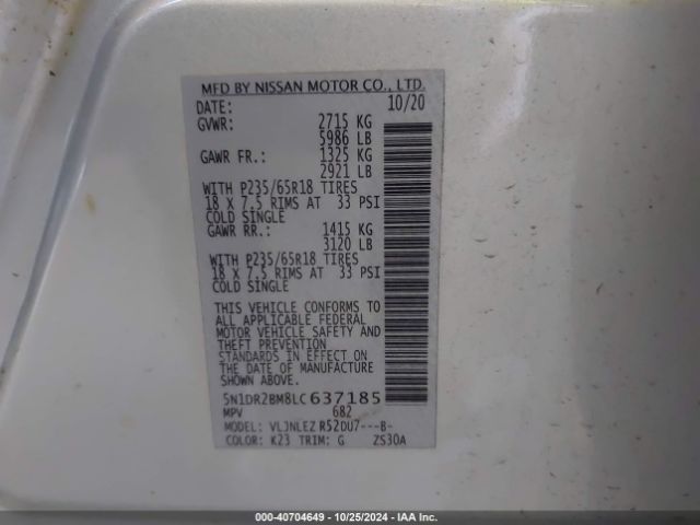 Photo 8 VIN: 5N1DR2BM8LC637185 - NISSAN PATHFINDER 