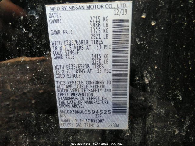 Photo 8 VIN: 5N1DR2BM9LC594525 - NISSAN PATHFINDER 