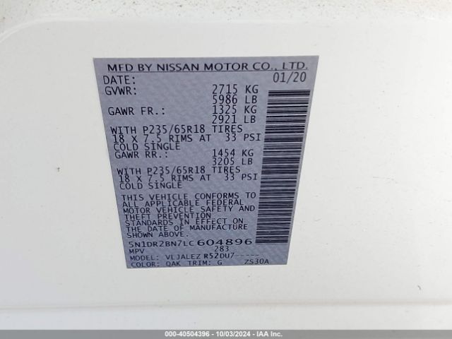 Photo 8 VIN: 5N1DR2BN7LC604896 - NISSAN PATHFINDER 