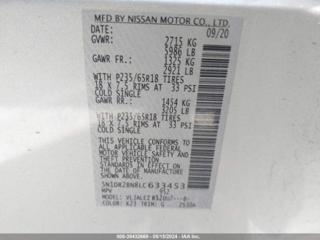 Photo 8 VIN: 5N1DR2BN8LC633453 - NISSAN PATHFINDER 