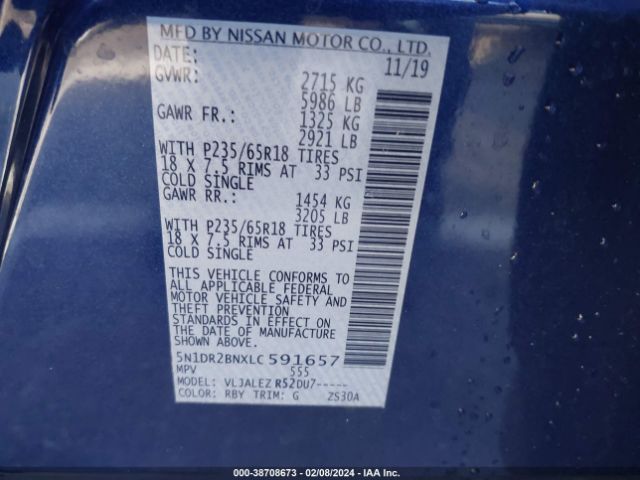 Photo 8 VIN: 5N1DR2BNXLC591657 - NISSAN PATHFINDER 