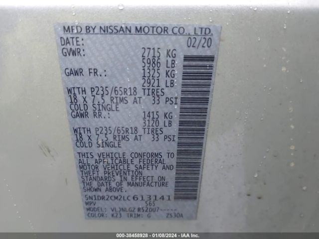 Photo 8 VIN: 5N1DR2CM2LC613141 - NISSAN PATHFINDER 