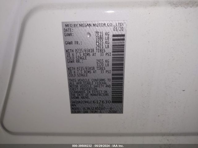 Photo 8 VIN: 5N1DR2CM4LC617630 - NISSAN PATHFINDER 