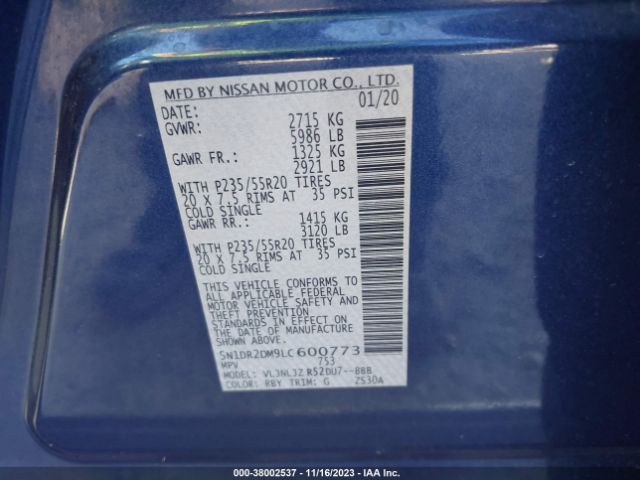 Photo 8 VIN: 5N1DR2DM9LC600773 - NISSAN PATHFINDER 