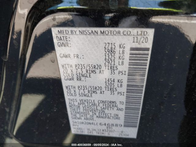 Photo 8 VIN: 5N1DR2DN4LC646889 - NISSAN PATHFINDER 