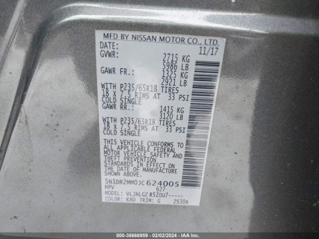 Photo 8 VIN: 5N1DR2MM0JC624005 - NISSAN PATHFINDER 