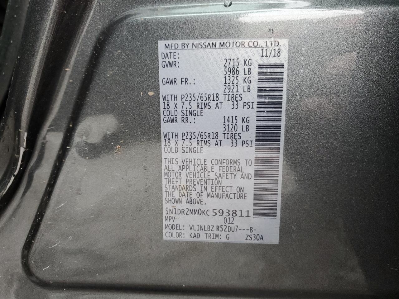 Photo 12 VIN: 5N1DR2MM0KC593811 - NISSAN PATHFINDER 