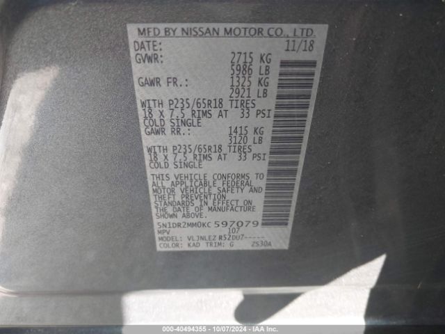 Photo 8 VIN: 5N1DR2MM0KC597079 - NISSAN PATHFINDER 