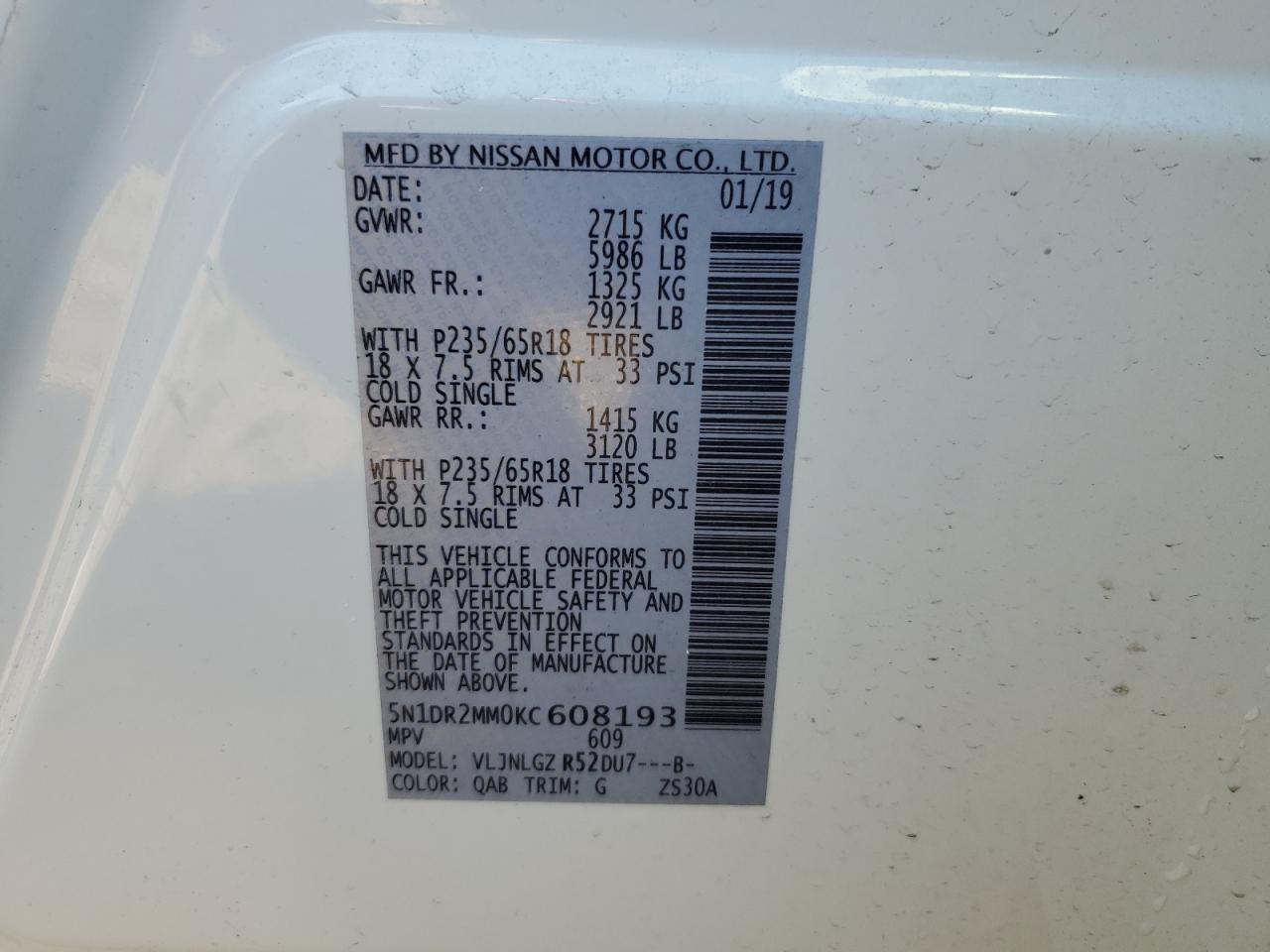 Photo 13 VIN: 5N1DR2MM0KC608193 - NISSAN PATHFINDER 