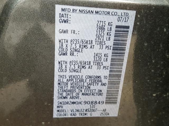 Photo 9 VIN: 5N1DR2MM1HC908849 - NISSAN PATHFINDER 