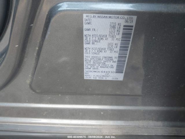 Photo 8 VIN: 5N1DR2MM1KC644930 - NISSAN PATHFINDER 