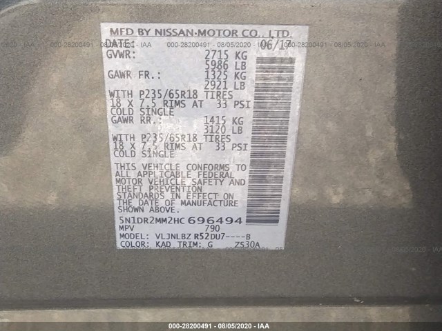 Photo 8 VIN: 5N1DR2MM2HC696494 - NISSAN PATHFINDER 