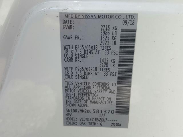 Photo 9 VIN: 5N1DR2MM2KC581370 - NISSAN PATHFINDER 