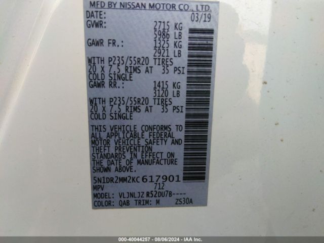 Photo 8 VIN: 5N1DR2MM2KC617901 - NISSAN PATHFINDER 