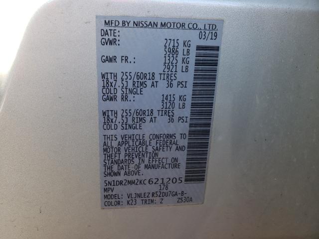 Photo 9 VIN: 5N1DR2MM2KC621205 - NISSAN PATHFINDER 