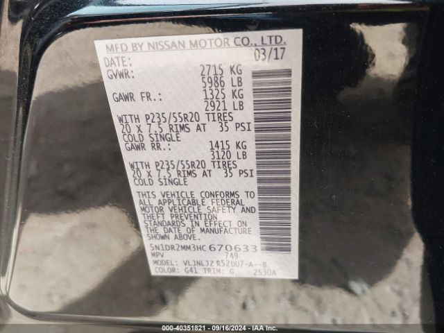 Photo 8 VIN: 5N1DR2MM3HC670633 - NISSAN PATHFINDER 