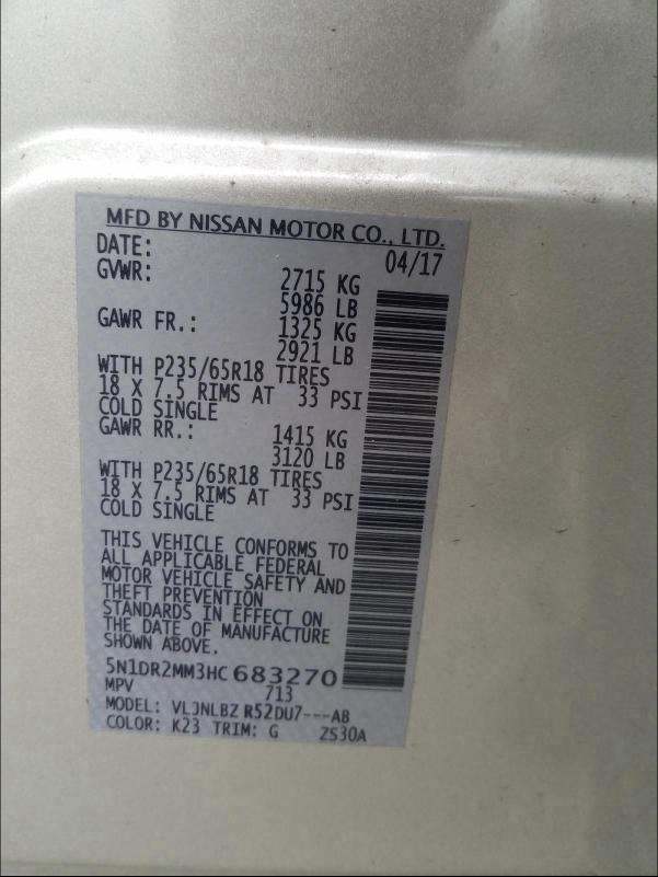 Photo 9 VIN: 5N1DR2MM3HC683270 - NISSAN PATHFINDER 