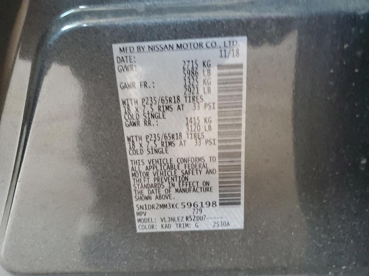 Photo 11 VIN: 5N1DR2MM3KC596198 - NISSAN PATHFINDER 