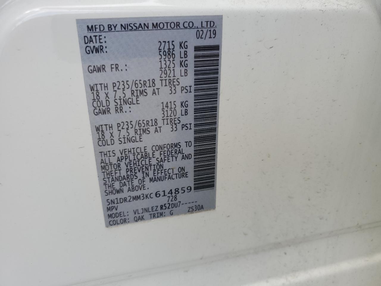 Photo 11 VIN: 5N1DR2MM3KC614859 - NISSAN PATHFINDER 