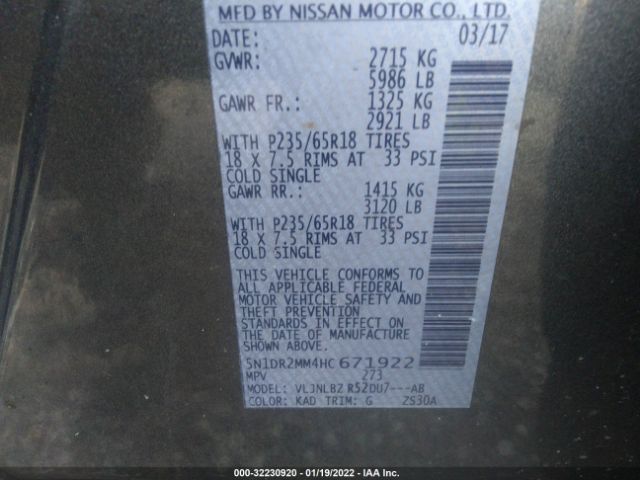 Photo 8 VIN: 5N1DR2MM4HC671922 - NISSAN PATHFINDER 