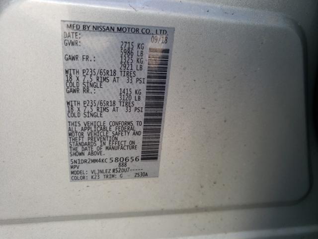 Photo 9 VIN: 5N1DR2MM4KC580656 - NISSAN PATHFINDER 