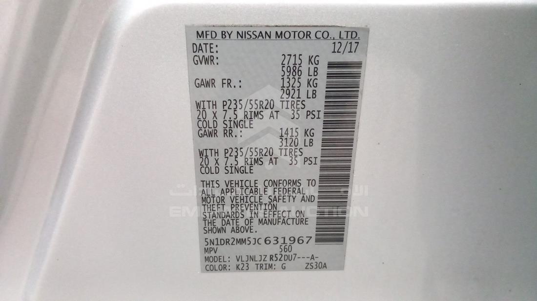 Photo 2 VIN: 5N1DR2MM5JC631967 - NISSAN PATHFINDER 