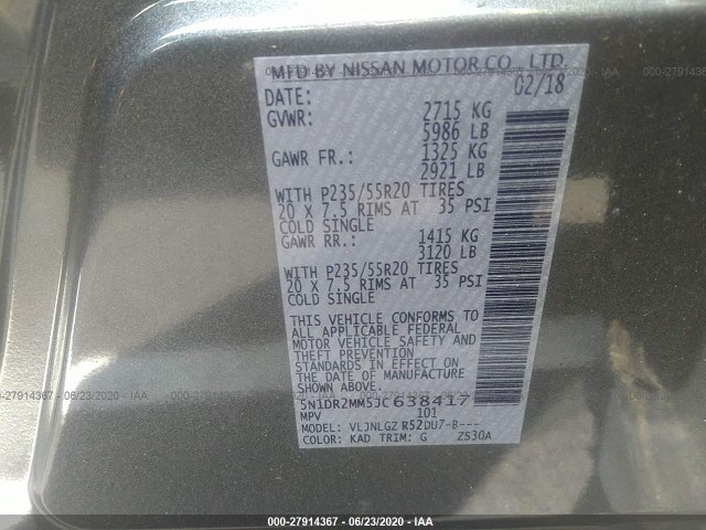 Photo 8 VIN: 5N1DR2MM5JC638417 - NISSAN PATHFINDER 