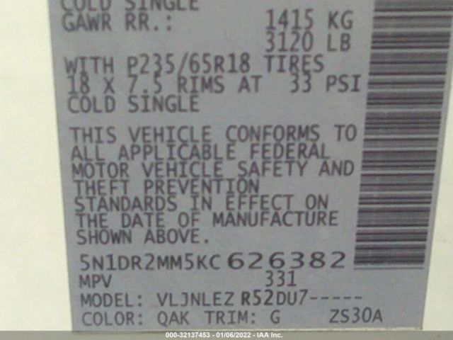 Photo 8 VIN: 5N1DR2MM5KC626382 - NISSAN PATHFINDER 