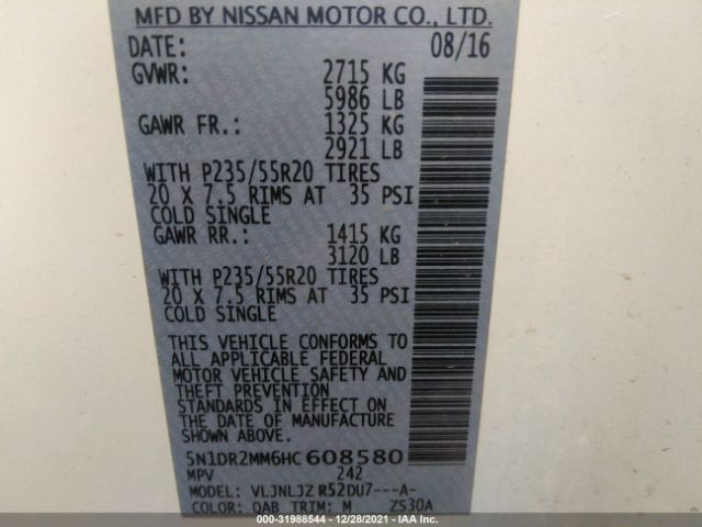 Photo 8 VIN: 5N1DR2MM6HC608580 - NISSAN PATHFINDER 