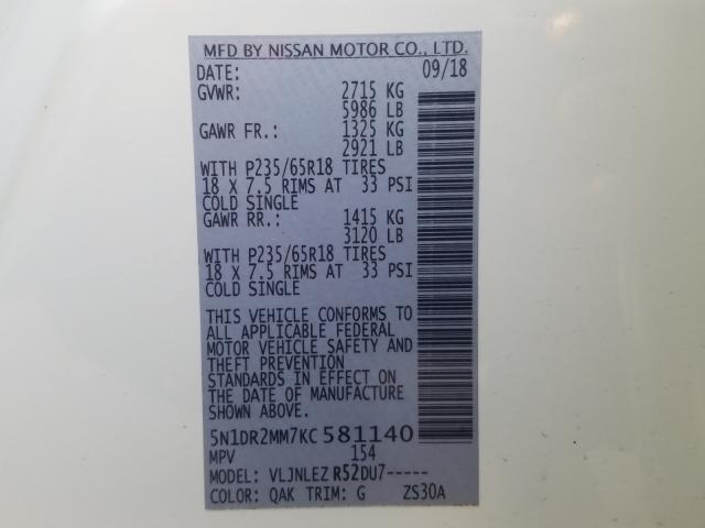 Photo 9 VIN: 5N1DR2MM7KC581140 - NISSAN PATHFINDER 