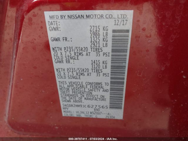 Photo 8 VIN: 5N1DR2MM9JC627565 - NISSAN PATHFINDER 