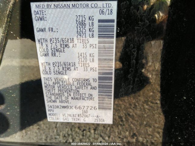 Photo 8 VIN: 5N1DR2MM9JC667726 - NISSAN PATHFINDER 