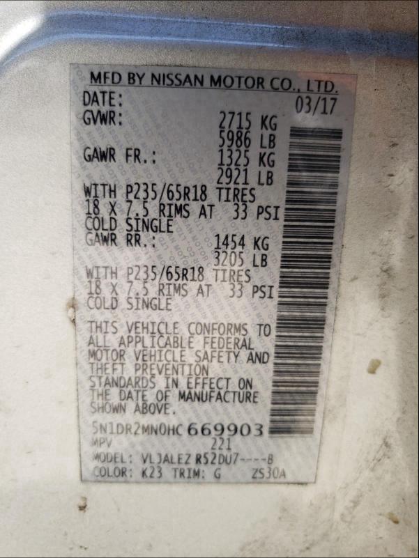 Photo 9 VIN: 5N1DR2MN0HC669903 - NISSAN PATHFINDER 