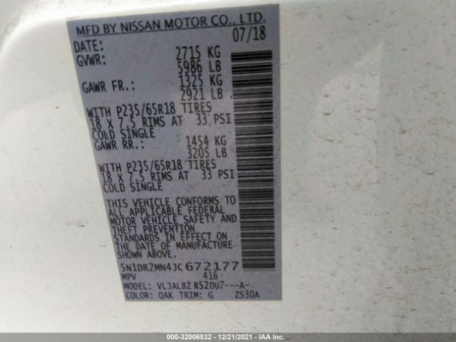 Photo 8 VIN: 5N1DR2MN4JC672177 - NISSAN PATHFINDER 