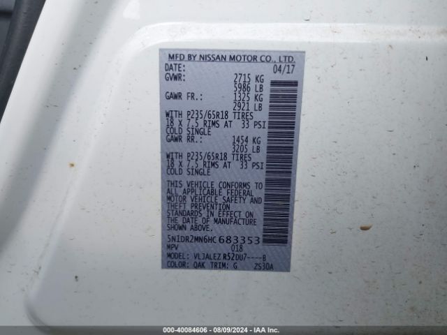 Photo 8 VIN: 5N1DR2MN6HC683353 - NISSAN PATHFINDER 